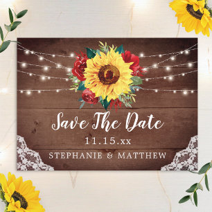 Rustikale Sonnenblume Spitzen Rote Rose Hochzeit i Save The Date