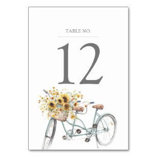 Rustikale Sonnenblume Tandem Bicycle Wasserfarbenh Tischnummer