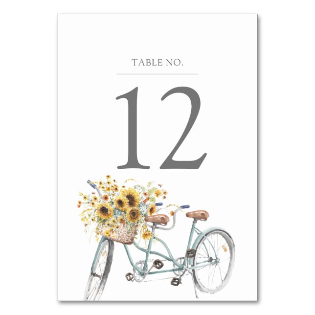 Rustikale Sonnenblume Tandem Bicycle Wasserfarbenh Tischnummer (Vorderseite)
