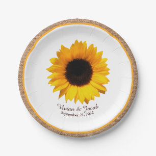 Rustikale Sonnenblume und Burlap-Hochzeit Pappteller