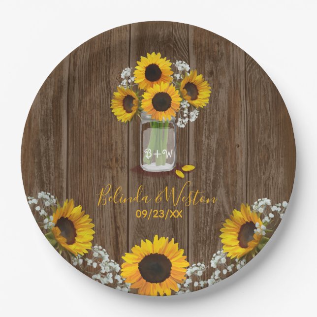 Rustikale Sonnenblume und Mason Jar Wedding Paper  Pappteller (Vorderseite)