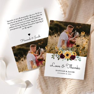 Rustikale Sonnenblume und Rose Hochzeit Dankeschön Dankeskarte
