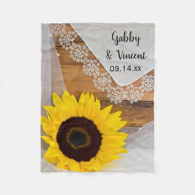 Rustikale Sonnenblume und Spitze-Land-Hochzeit Fleecedecke (Vorderseite)