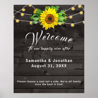 Rustikale Sonnenblume w Lights Wedding Poster
