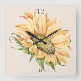 Rustikale Sonnenblume Wasserfarbe Quadratische Wanduhr