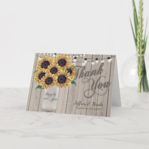 Rustikale Sonnenblume-Weckglas-Hochzeit danken Dankeskarte