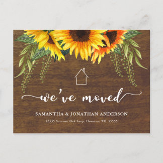 Rustikale Sonnenblume Wir haben neue Adresse Postk Postkarte