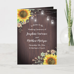 Rustikale Sonnenblume Wood Jar Lights Hochzeit Programm