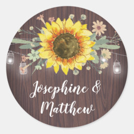 Rustikale Sonnenblume Wood Jar Lights Hochzeit Runder Aufkleber
