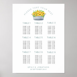 Rustikale Sonnenblumen 9 Tische 90 Gäste Sitzordnu Poster