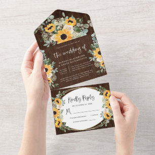 Rustikale Sonnenblumen   Aquarell Florale Hochzeit All In One Einladung