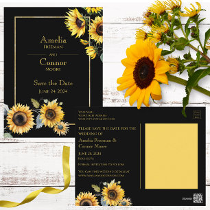 Rustikale Sonnenblumen auf der schwarzen Save the Postkarte