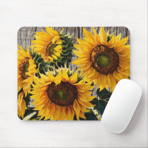 Rustikale Sonnenblumen auf der Tafel Print Mousepad