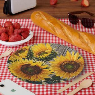 Rustikale Sonnenblumen auf der Tafel Print Pappteller