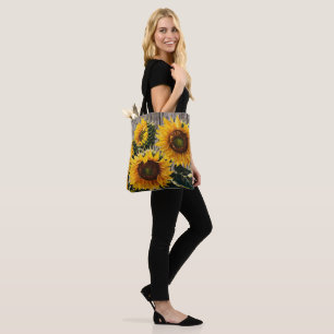 Rustikale Sonnenblumen auf der Tafel Print Tasche