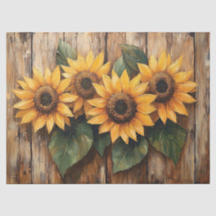 Rustikale Sonnenblumen auf Holzoptik-Decoupage Seidenpapier