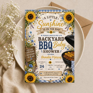 Rustikale Sonnenblumen BBQ Karo Baby Shower BBQ  Einladung