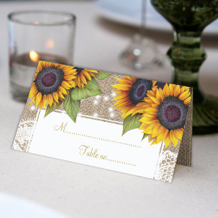Rustikale Sonnenblumen begraben Spitzen Hochzeitst Platzkarte