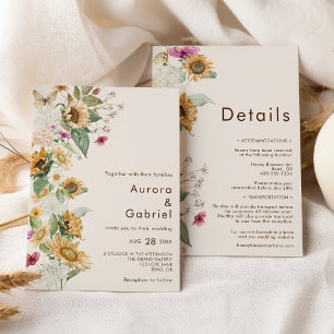 Rustikale Sonnenblumen-Beige-Details – Alles-in-ei Einladung