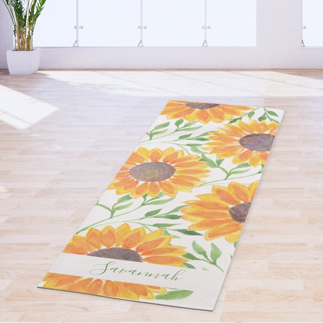 Rustikale Sonnenblumen Blätter Personalisierter Na Yogamatte (Von Creator hochgeladen)