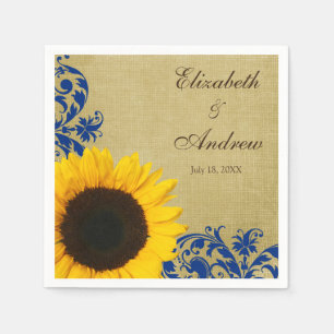 Rustikale Sonnenblumen Blauer Wirbel Personalisier Serviette