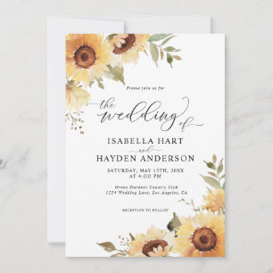 Rustikale Sonnenblumen Blumengrün Boho Wedding Einladung
