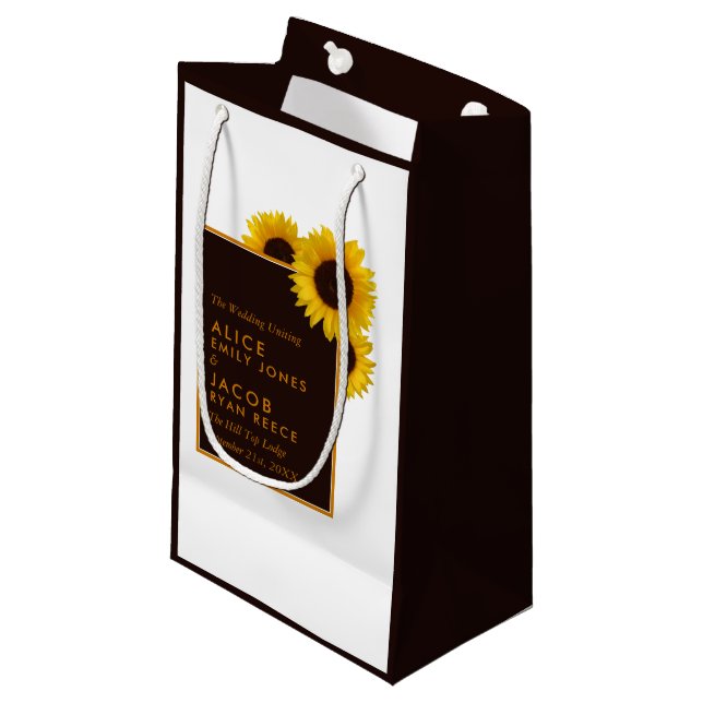 Rustikale Sonnenblumen - Blumenzehen Kleine Geschenktüte (Vorderseite Schrägansicht)