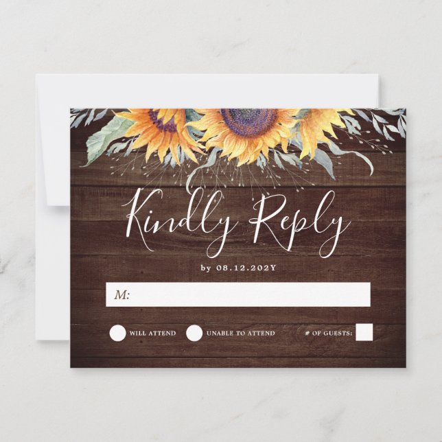 Rustikale Sonnenblumen Blütenlandschaft Hochzeit R RSVP Karte (Vorderseite)