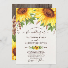 Rustikale Sonnenblumen Boho Wassercolor Hochzeit Einladung