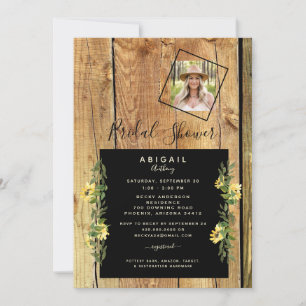 Rustikale Sonnenblumen-Braut-Foto-Holz-Hochzeitsdu Einladung