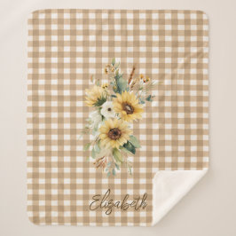 Rustikale Sonnenblumen Brown Gingham Personalisier Sherpadecke
