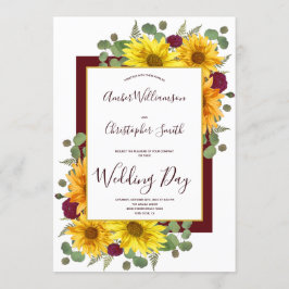 Rustikale Sonnenblumen Burgund Rose Hochzeit Land Einladung