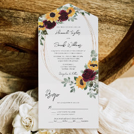 Rustikale Sonnenblumen Burgund Rose mit UAWG Weddi All In One Einladung