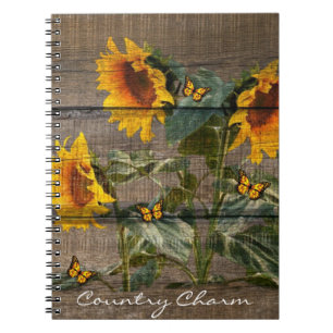 Rustikale Sonnenblumen Butterfische Barnboard Notizblock