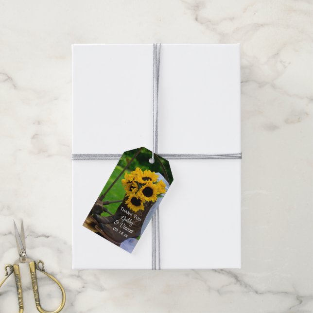 Rustikale Sonnenblumen Cowboy Boots Gastgeschenk H Geschenkanhänger (Mit Garn)