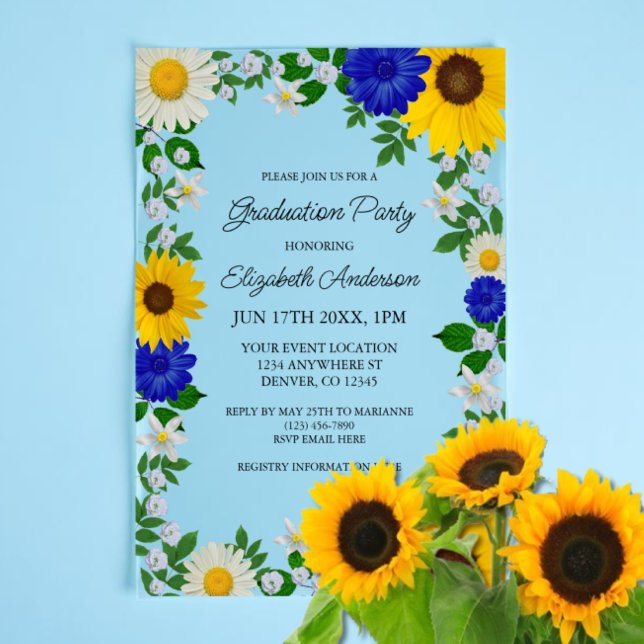 Rustikale Sonnenblumen Daisy Blues Graduation Part (Von Creator hochgeladen)