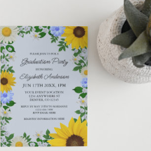 Rustikale Sonnenblumen Daisy Blues Graduation Part Einladung