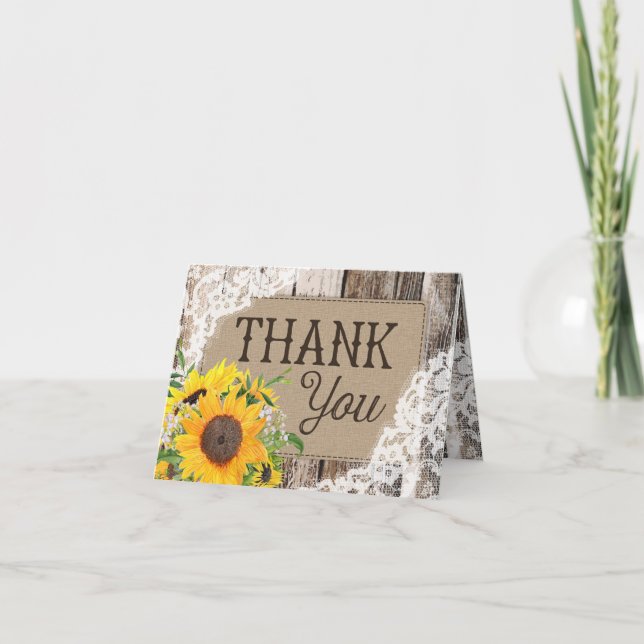 Rustikale Sonnenblumen Danke Karte (Vorderseite)