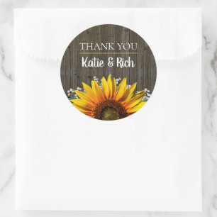 Rustikale Sonnenblumen-Dankeschön-Hochzeit Runder Aufkleber