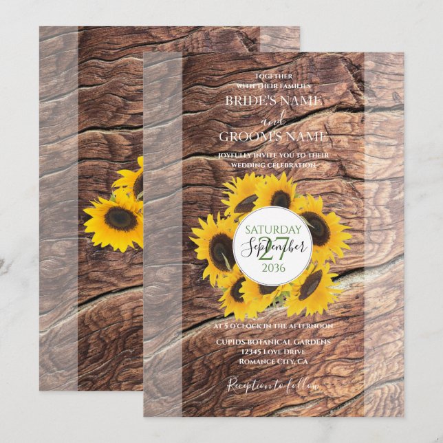 Rustikale Sonnenblumen Einladungen für Hochzeiten (Vorne/Hinten)