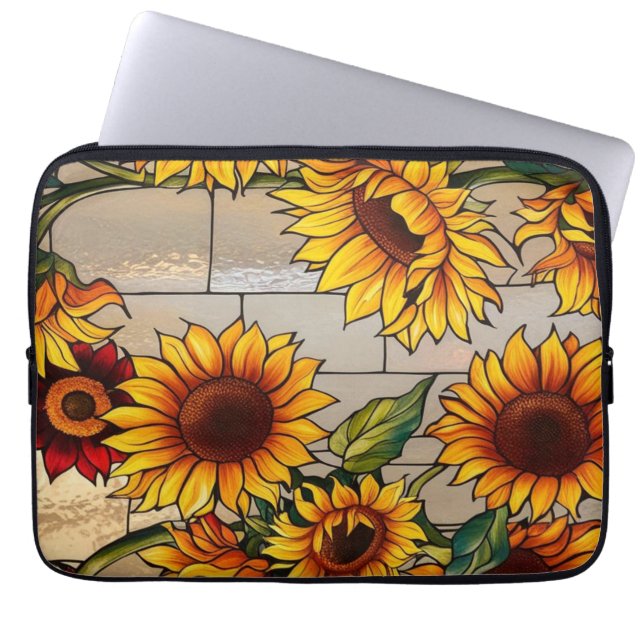 Rustikale Sonnenblumen-Elektronik-Tasche Laptopschutzhülle (Vorderseite)