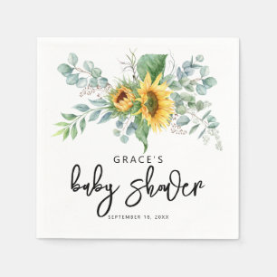 Rustikale Sonnenblumen-Eukalyptus-Grünzeug-Babypar Serviette