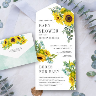 Rustikale Sonnenblumen Eukalyptusblätter Babyparty All In One Einladung
