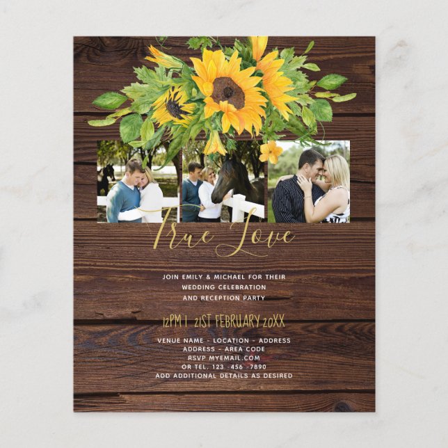 Rustikale Sonnenblumen Foto Hochzeitseinladungen (Vorderseite)