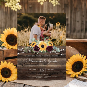 Rustikale Sonnenblumen-Foto-Scheunen-Hochzeit aus Einladung
