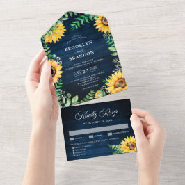 Rustikale Sonnenblumen Gipskraut Navy Blue Wedding All In One Einladung