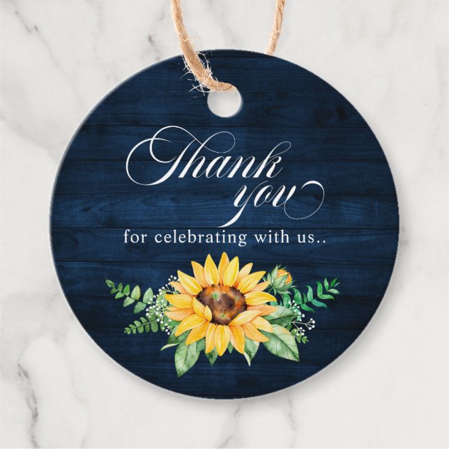 Rustikale Sonnenblumen Gipskraut Navy Blue Wedding Geschenkanhänger (Vorderseite)