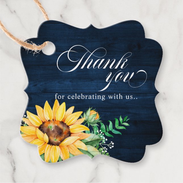 Rustikale Sonnenblumen Gipskraut Navy Blue Wedding Geschenkanhänger (Vorderseite)
