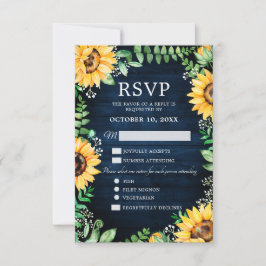 Rustikale Sonnenblumen Gipskraut Navy Blue Wedding RSVP Karte