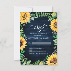 Rustikale Sonnenblumen Gipskraut Navy Blue Wedding RSVP Karte